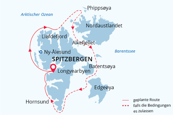Westspitzbergen bis zur Eisgrenze map route