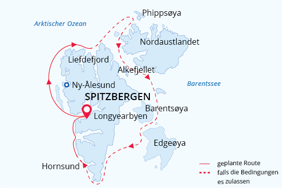 Westspitzbergen bis zur Eisgrenze map route