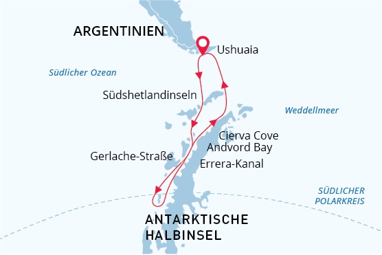 Südlicher Polarkreis map route