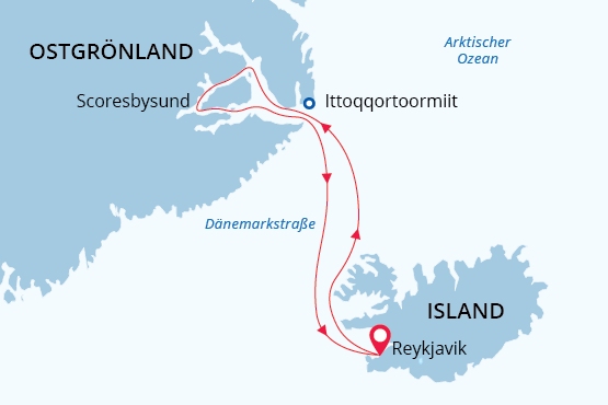 Ostgrönland map route